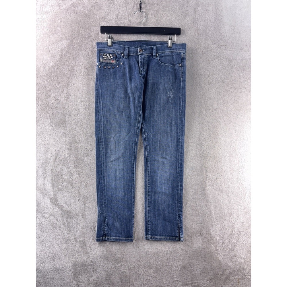 Diesel‎ Jeans Womens Size 8 Blue Denim Studded Distressed Slim Straight Y2K